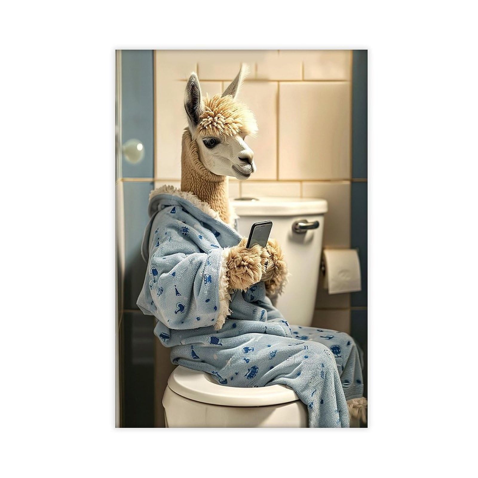 Pyberon Alpaca Sitting on The Toilet Art Canvas Poster Bedroom Decor Landscape Office Room Decor Gift 20" L X 30" W