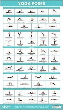 Vive Yoga Poster - Poses for Beginners and Experts - Mat Exercise Home Gym Workout Accessories Set- Double Sided Laminated Flow Chart Accessory - Instructional Guided Routine - for Women, Men