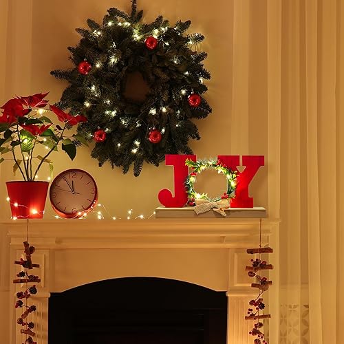 Miniatura 3 de Decoraciones de Navidad para el Hogar con Luz LED JOY Decoración Corona de Madera Estilo Granja para Mesa Letreros de Feliz Navidad Bloque Rústico