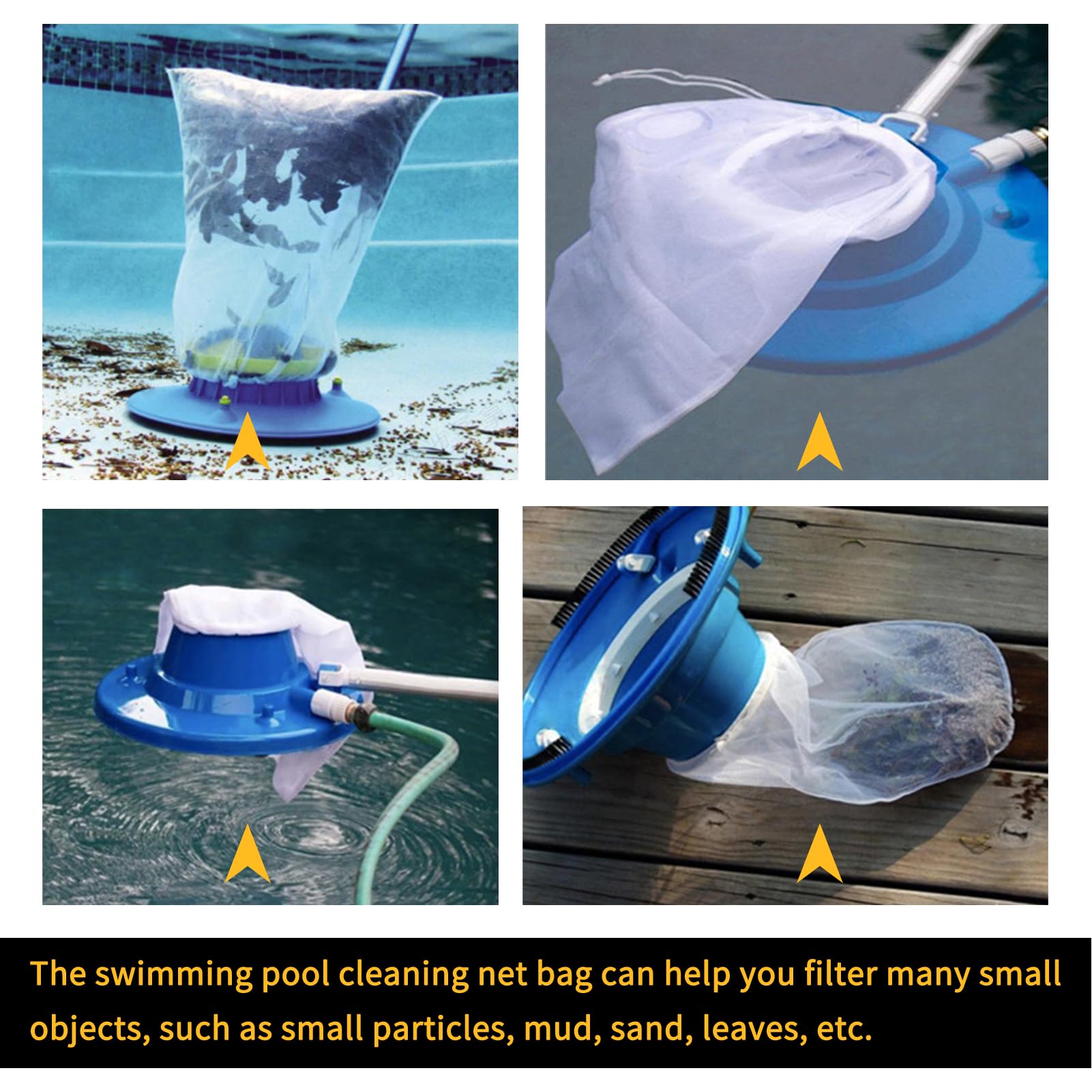 Lot de 2 sacs de collecte de rechange en filet,sacs d'aspirateur pour sol,sac en filet,avec cordon de serrage et fermeture pour le nettoyage des feuilles de piscine, UWW001, Blanc.
