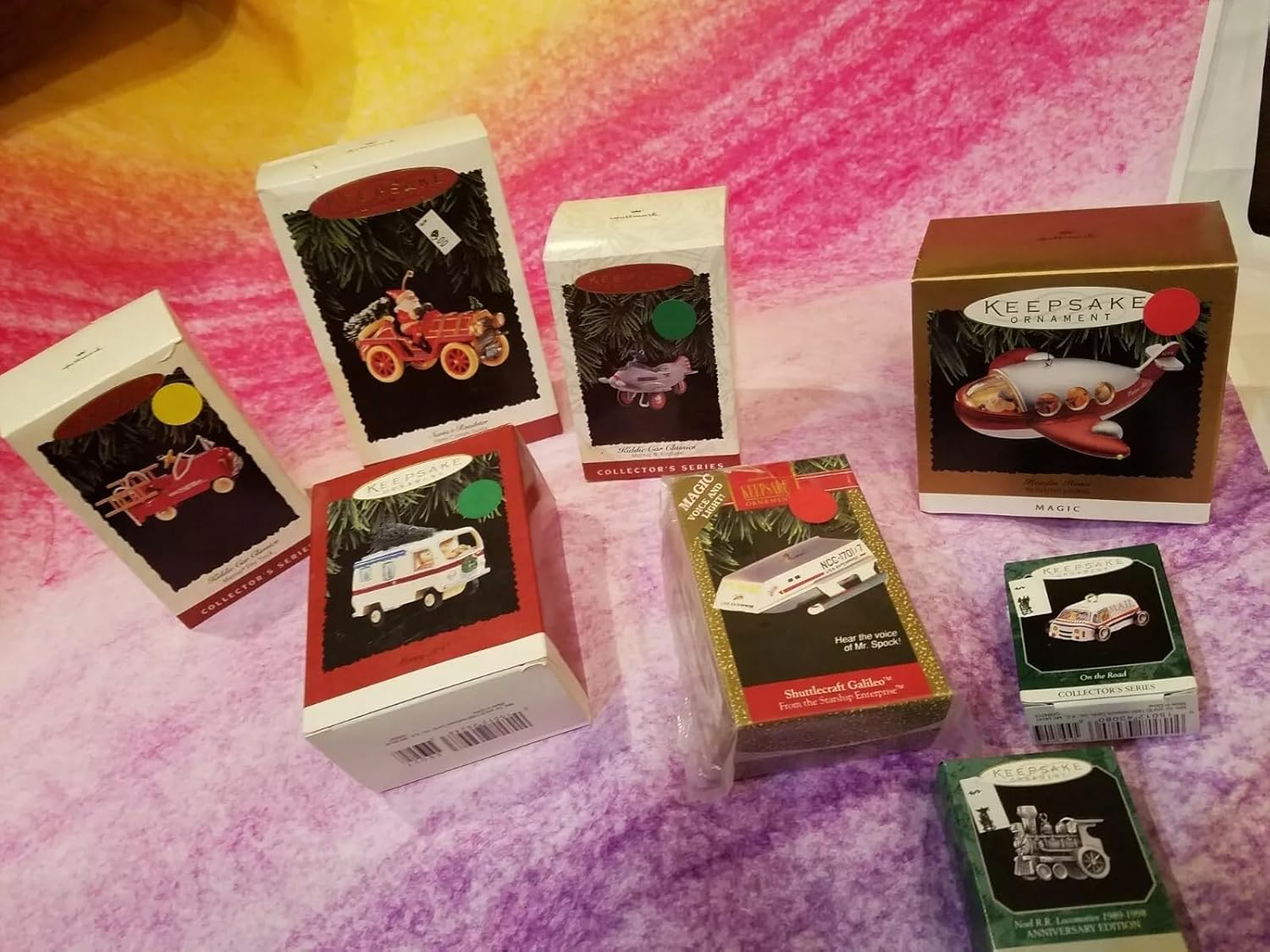 Generic KEEPSAKE ORNAMENT Fun Vehicles LOT of 8 in Box Airplanes Buses Blimps, fcc aug 3 _43a95225-27f6