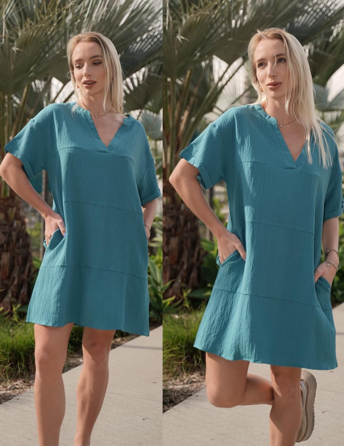 AI'MAGE Women's Cover Up Short Sleeve Bathing Suit Cover Ups V Neck Beach Coverup Dress with Pockets - Image 5