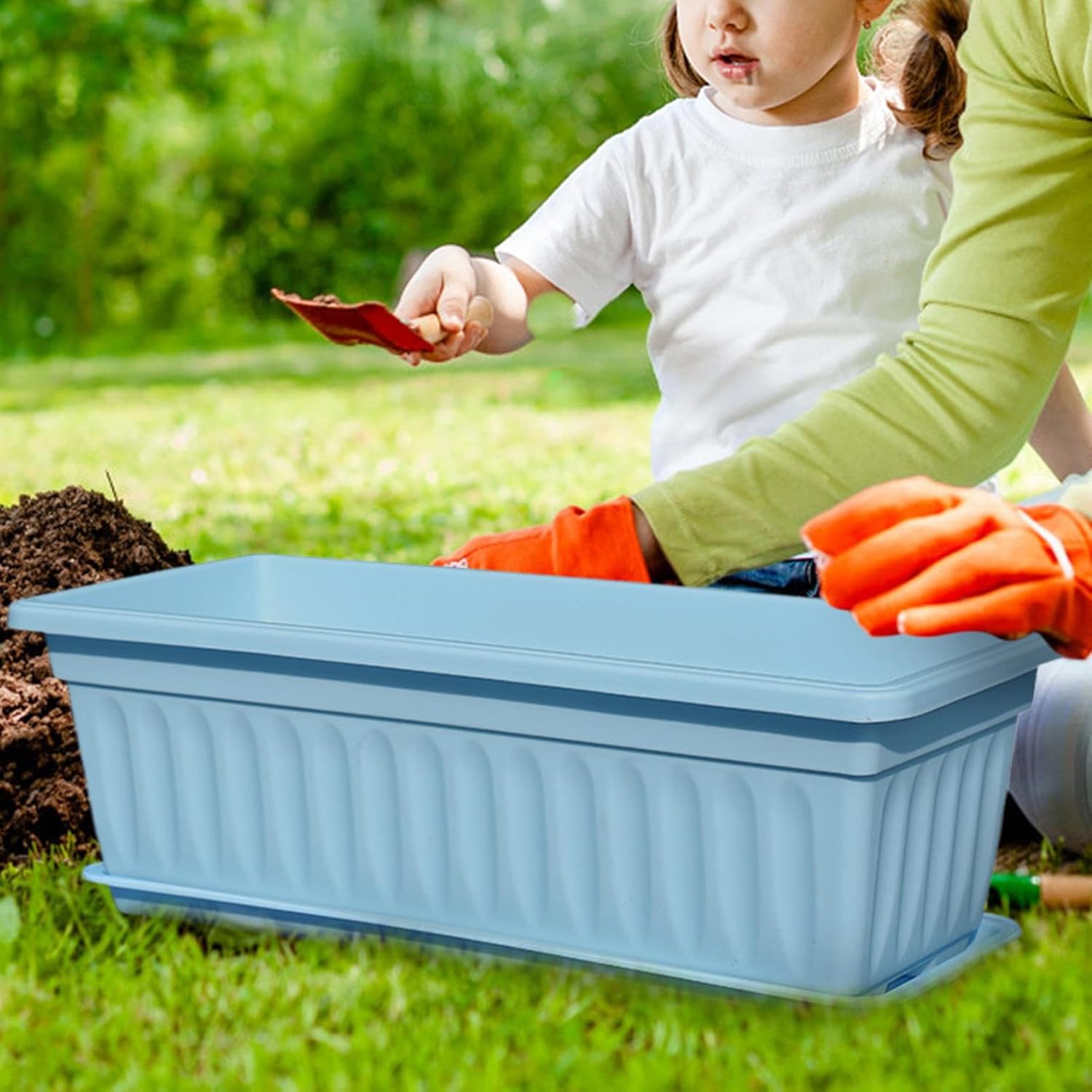 Window Box Planter - Rectangle Planter Box | 6pcs Railing Box with Trays| Weather Resistant Container Built-in Drainage Holes Accessories for Growing Vegetables Kitchen Balcony, Porch, Garde