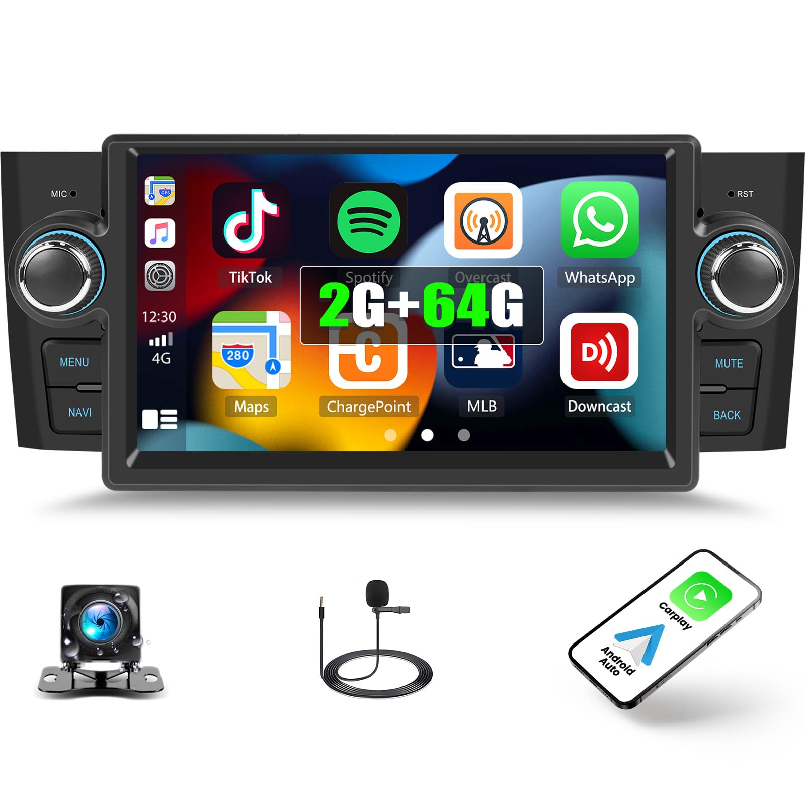 Punto Evo Autoradio Per Fiat Punto 2005-2009 E Linea 2007-2011 - Wireless CarPlay/Android Auto, Schermo 6.1'' Autoradio Fiat Punto 2005 - 5