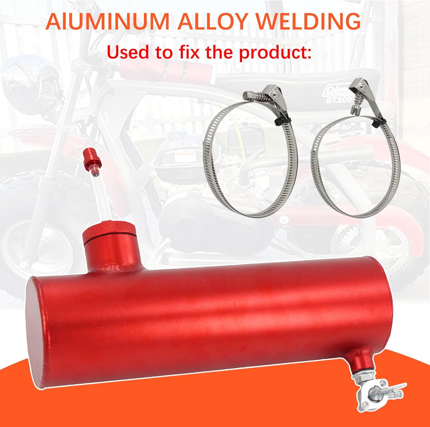 3x10 Go Kart and Mini Bike Gas Tank Cylinder with Clamp Compatible for Coleman Powersports CT200U BT200X CT200u-ex and Predator 212cc 196cc/6.5HP Red