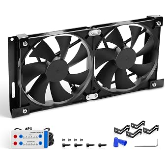 12V RV Fridge Vent Cooling Fan 5.5" 140mm, Adjustable Speed & Temp Control, Remote Auto/Manual RV Refrigerator Fan Custom Mounts for RV Side Vents
