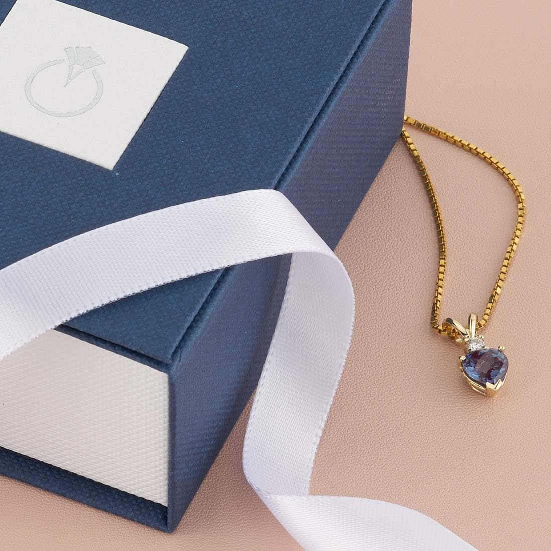 PEORA 14K Yellow Gold Created Alexandrite with Genuine Diamond Pendant for Women, Color-Changing Heart Shape Solitaire, 6mm, 1 Carat total, Change Jewelry, June Birthstone