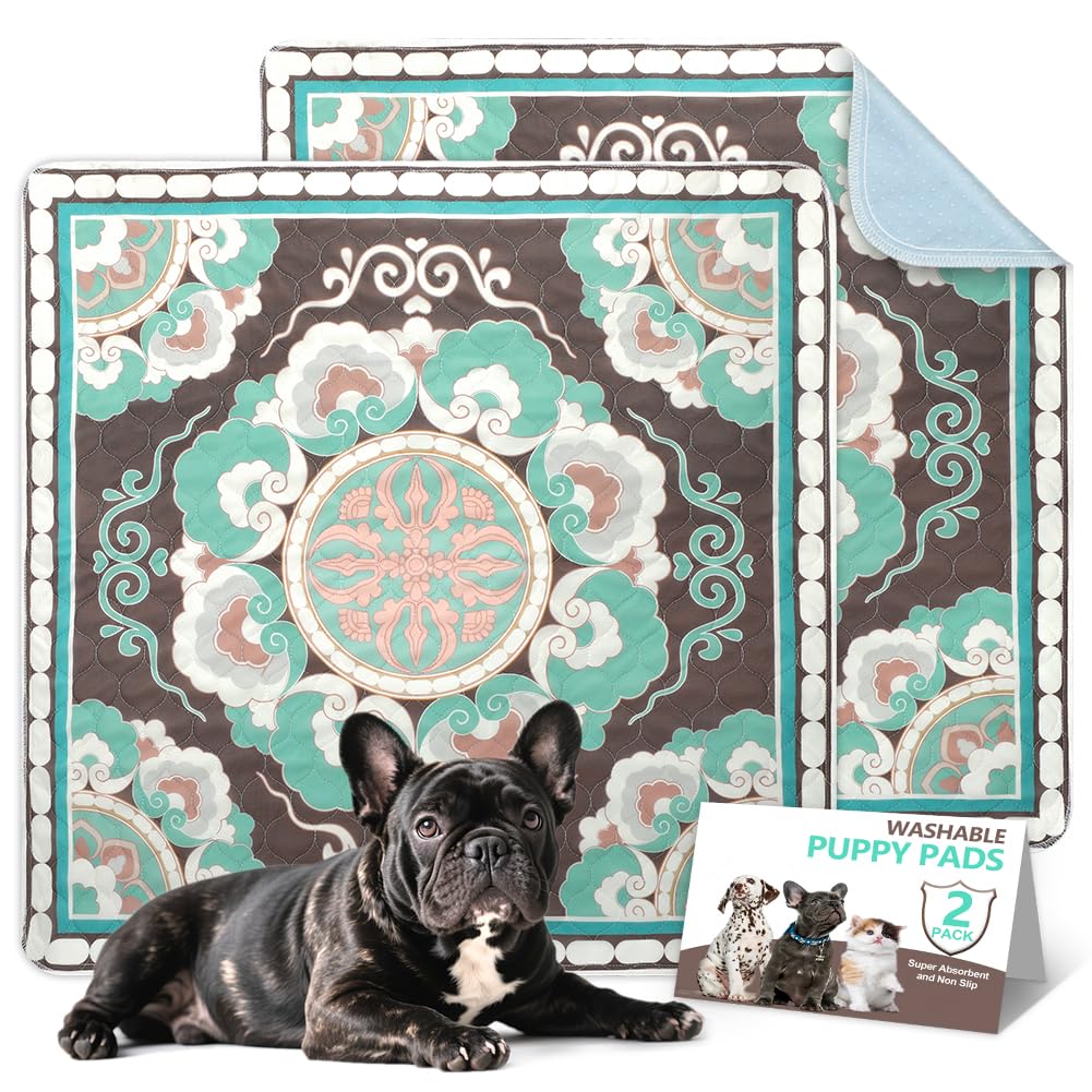 Deamoser Brown Medallion Washable Pee Pads For Dogs, 2 Pack Reusable Puppy Training Pads 80X80cm Super Absorbent Dog Pee Pad Waterproof Dog Training Pads, Non-Slip Potty Pads, Whelping Pads