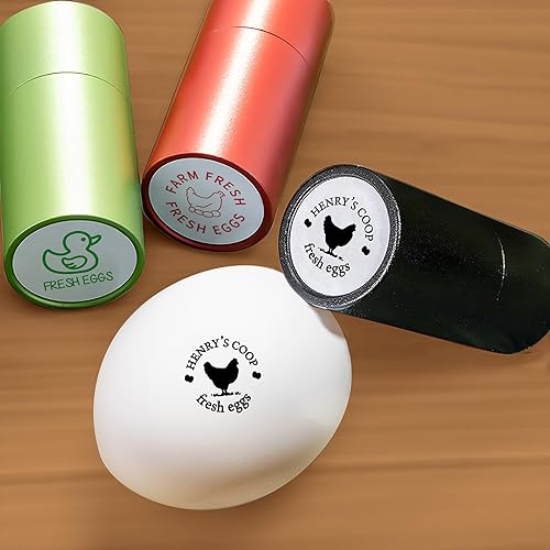 Sello de huevo personalizado para huevos frescos, texto personalizado, impermeable, sello de huevo de gallina con caja de metal, 4 colores y 42