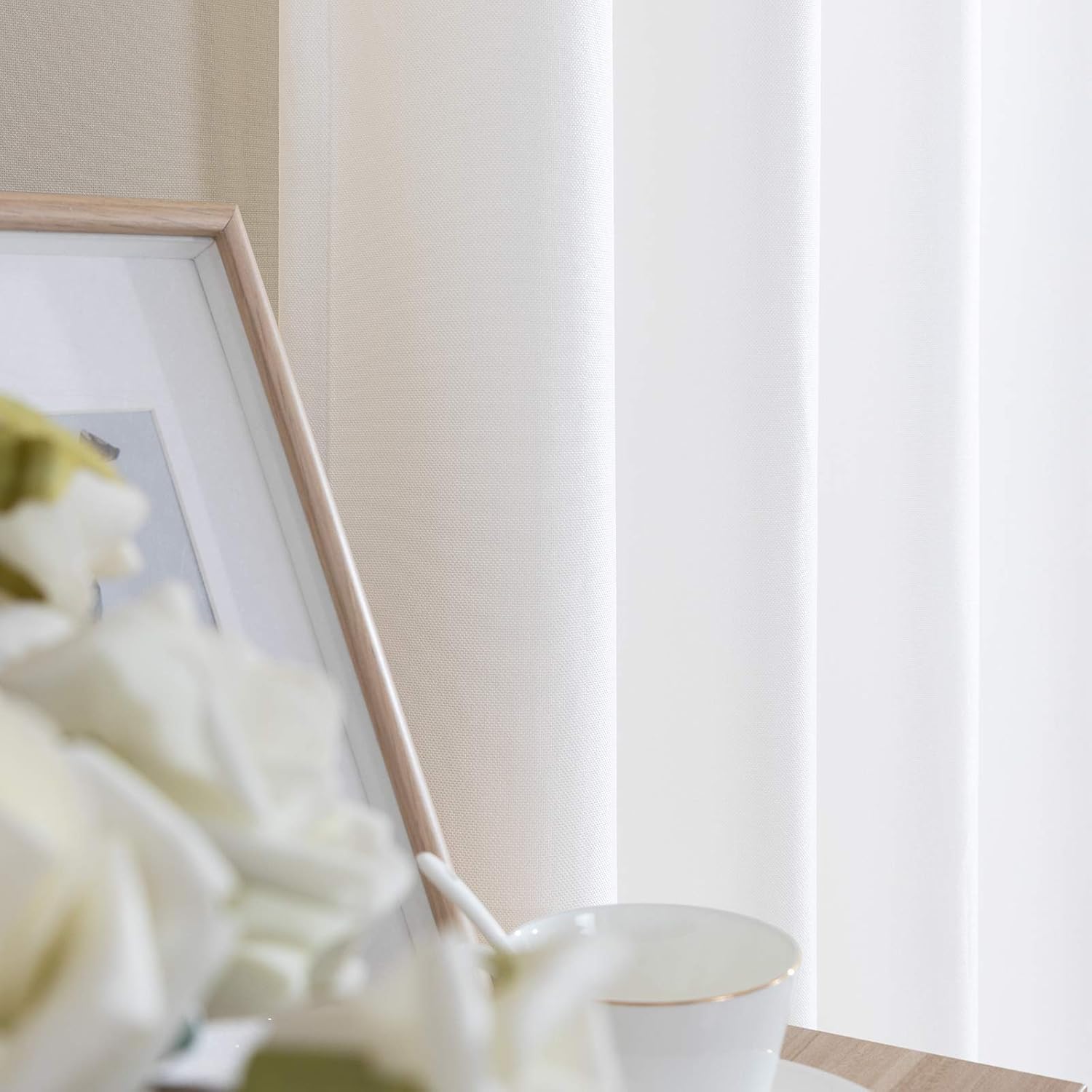 jinchan White Linen Texture Curtains for Living Room Farmhouse Country Draperies Light Reducing Grommet Panels Darkening Room 84 Long Inch 2 Panels