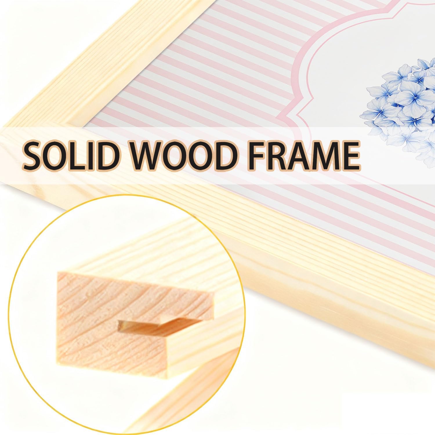 SongZest OAK Wood Framed Wall Art Blue Floral Canvas Wall Art Pink Chinoiserie Pictures Wall Decor Set of 3 Hydrangea Flower Aesthetic Paintings Artwork for Bedroom Bathroom Living Room 12x16in