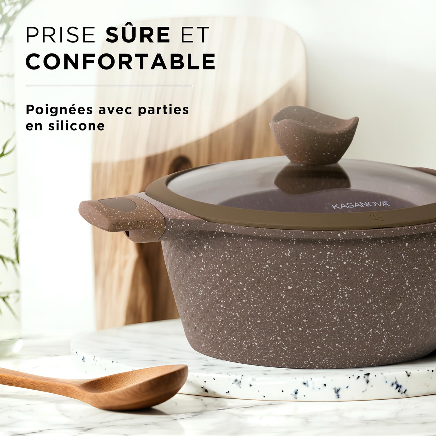 KASANOVA Set de casseroles antiadhésives 0 Graisses, batterie de cuisine pour induction et tous types de plaques, set de casseroles et poêles antiadhésives à 4 couches avec design moderne. (10 pièces)