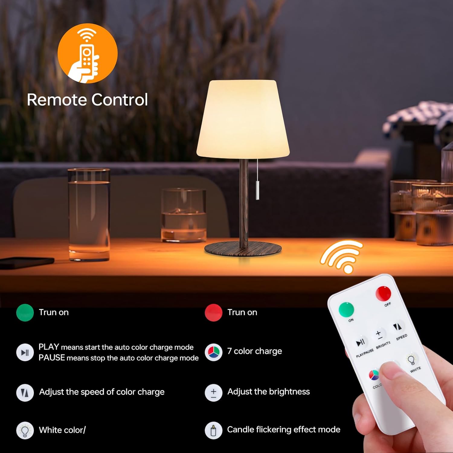 Gewiny Shower Lamp Battery Operated Outdoor Table Lamps Cordless Waterproof LED Dimmable Warm White and RGB Table Lamps Rechargeable Lamp Outdoor Lamps for Patio/Bathroom（Wood Grain）