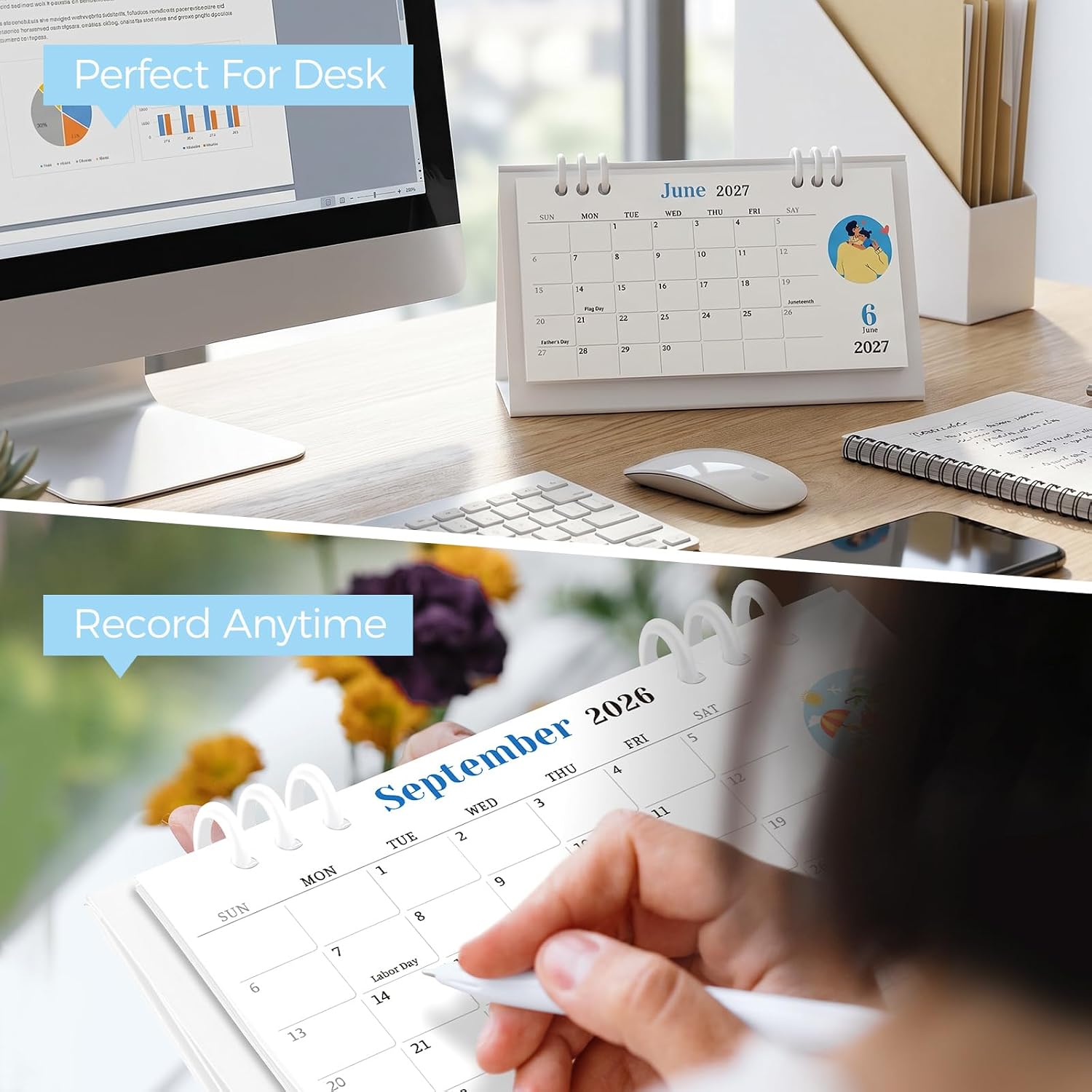 KONVINIT Small Desk Calendar 2025-2027, Blue 2026 Desk Calendar - 6.3" x 3.1" - Runs From July 2025 Until June 2027, 24 Months Mini Desktop Calendar for School, Home and Office Supplies image 3