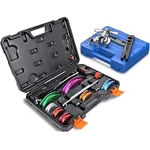 CARVALAX Tube Bender Set and 45 Eccentric Flaring Tool Kit, Ratcheting Bender No Reverse with 7 Color-Coded Heads for 3/16"3/4" Tubing and Flaring Dies for 1/4"7/8", Ideal for HVAC, Refrigeration