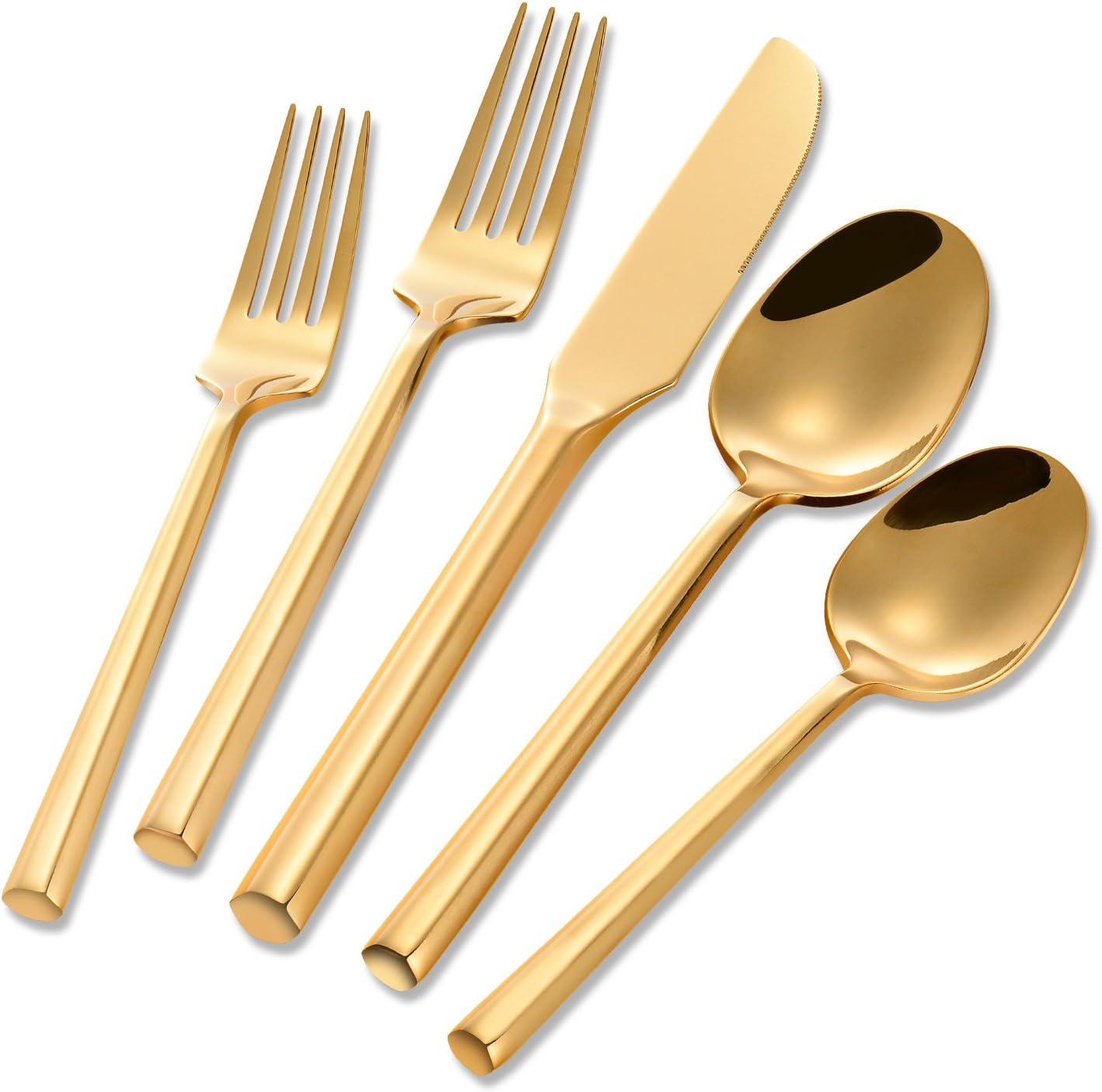 Flatasy Flatware Set Gold Silverware Set Stainless Steel 20 Piece Hexagon Handle Cutlery Set Wedding Housewarming Gift Kitchen Hotel Restaurant Use Service for 4