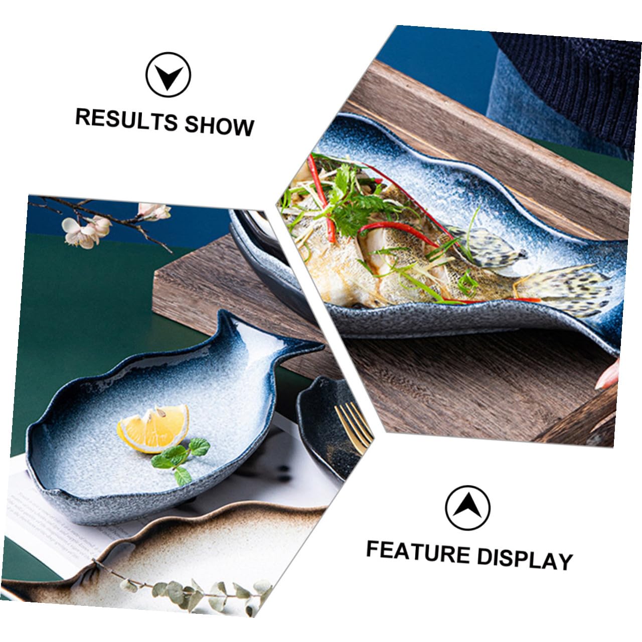 INOOMP Piatto per Pesce in Ceramica, Forma di Pesce, Vassoio da Portata | Cucina e Tavola Festiva, per Antipasti e Frutti di Mare, Design Elegante e Delicato