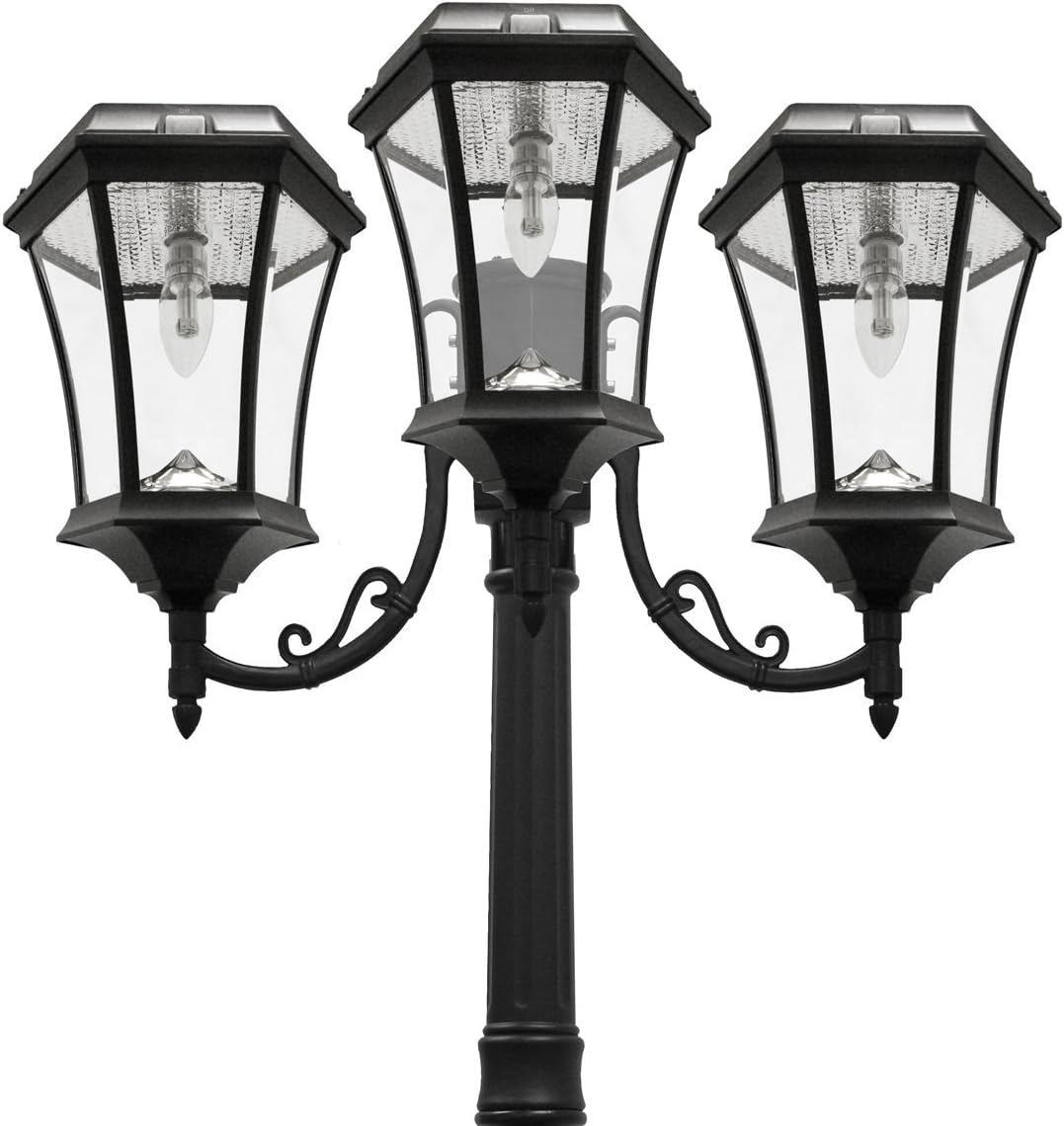 Flash Deals - 80% OFF Gama Sonic GS-94B-T Victorian Bulb-Triple Head Lamp Post 3 Outdoor Solar Lights and Pole, Black Finish