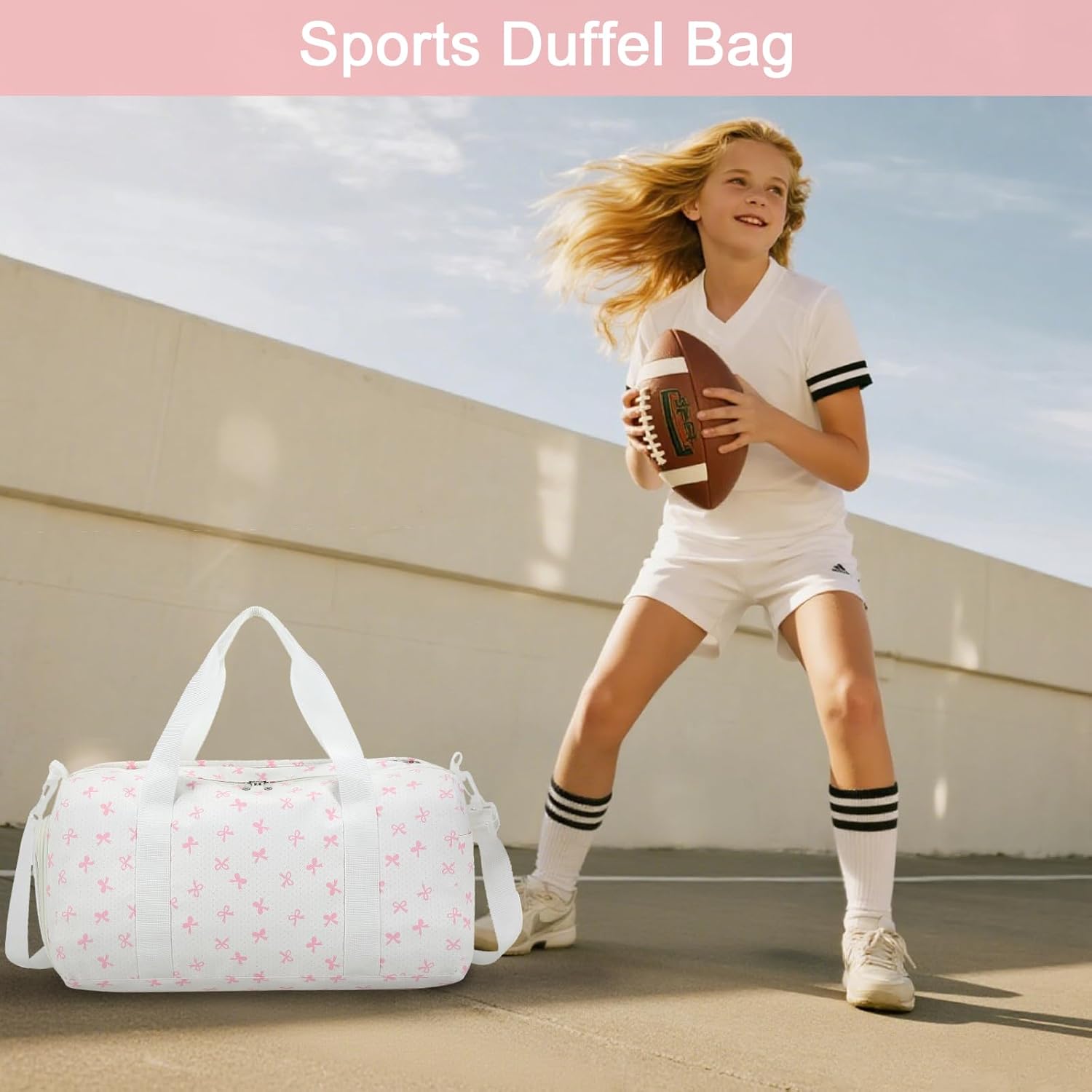 BTOOP Duffle Bag for Girls Kids Gym Sports Women Workout Travel Bag Weekender with Shoe Compartment and Wet Pocket (Pink Bow) - Image 6