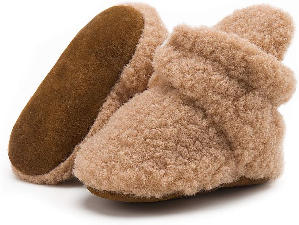 Infant Baby Boys Girls Cozy Fleece Booties Stay on Slippers Non Slip Soft Gripper Sock Shoes Toddler First Walker Newborn Crib Birthday Shower Gift