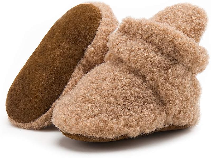 Unisex Newborn Baby Cotton Booties Non-Slip Sole for Toddler Boys Girls Infant Winter Warm Fleece Cozy Socks Shoes