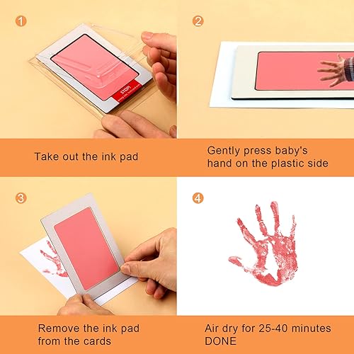 Miniatura 4 de Kit de 9 piezas sin tinta para manos y huellas, kit de impresión de bebé, 3 almohadillas de tinta con 6 tarjetas de impresión, kit de adorno de