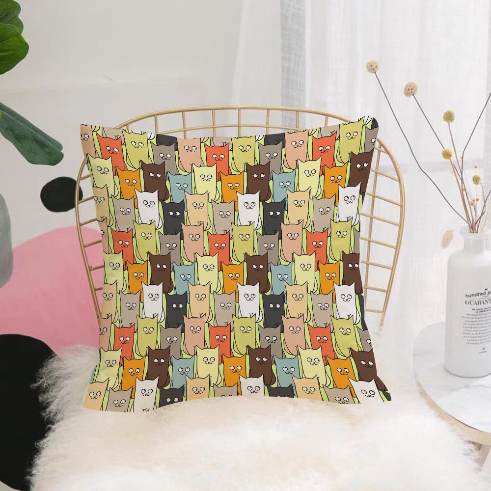 HYOSXW Cushion Cover,Throw Pillow Case Home Decorative for Living Room Bedroom Sofa Chair 16X16 Inch,Cat design, cartoon cat repetitive design in and expressions,Pillowcase 40X40cm