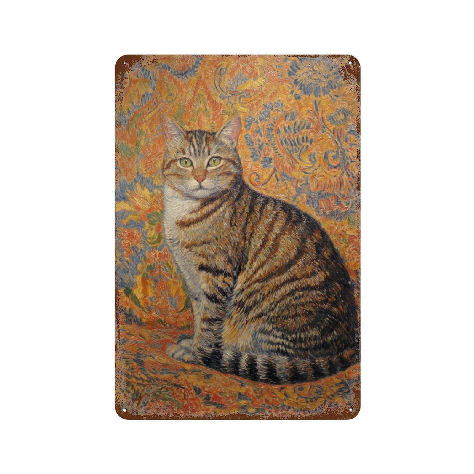 Vincent's Cat A Vibrant Portrait Weathered Tin Sign 11.8"x7.9", Classic Wall Plaque for Garage, Bar And Workshop Decor