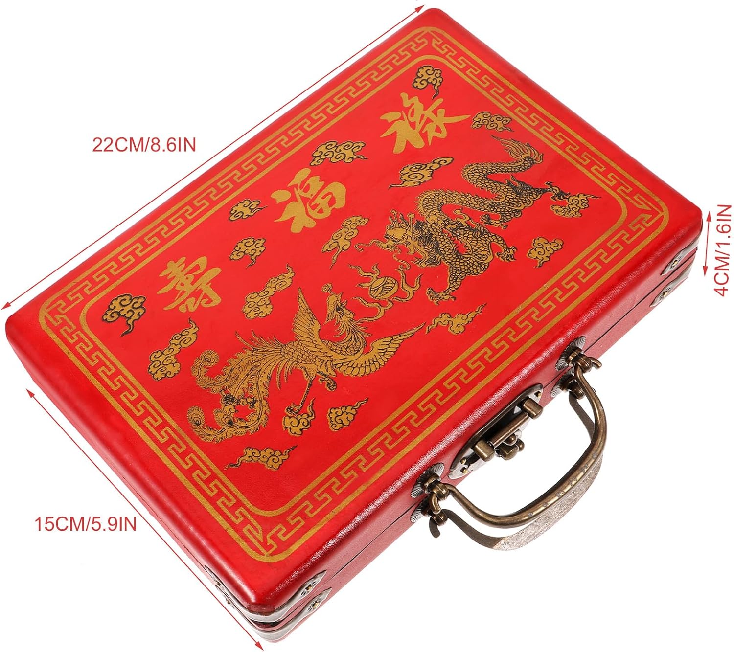 TOYANDONA Mahjong Box Only Mahjong Storage Box Wood Potable - Game Organizer with Handle Chinese Storage Case Game Tiles Empty Container