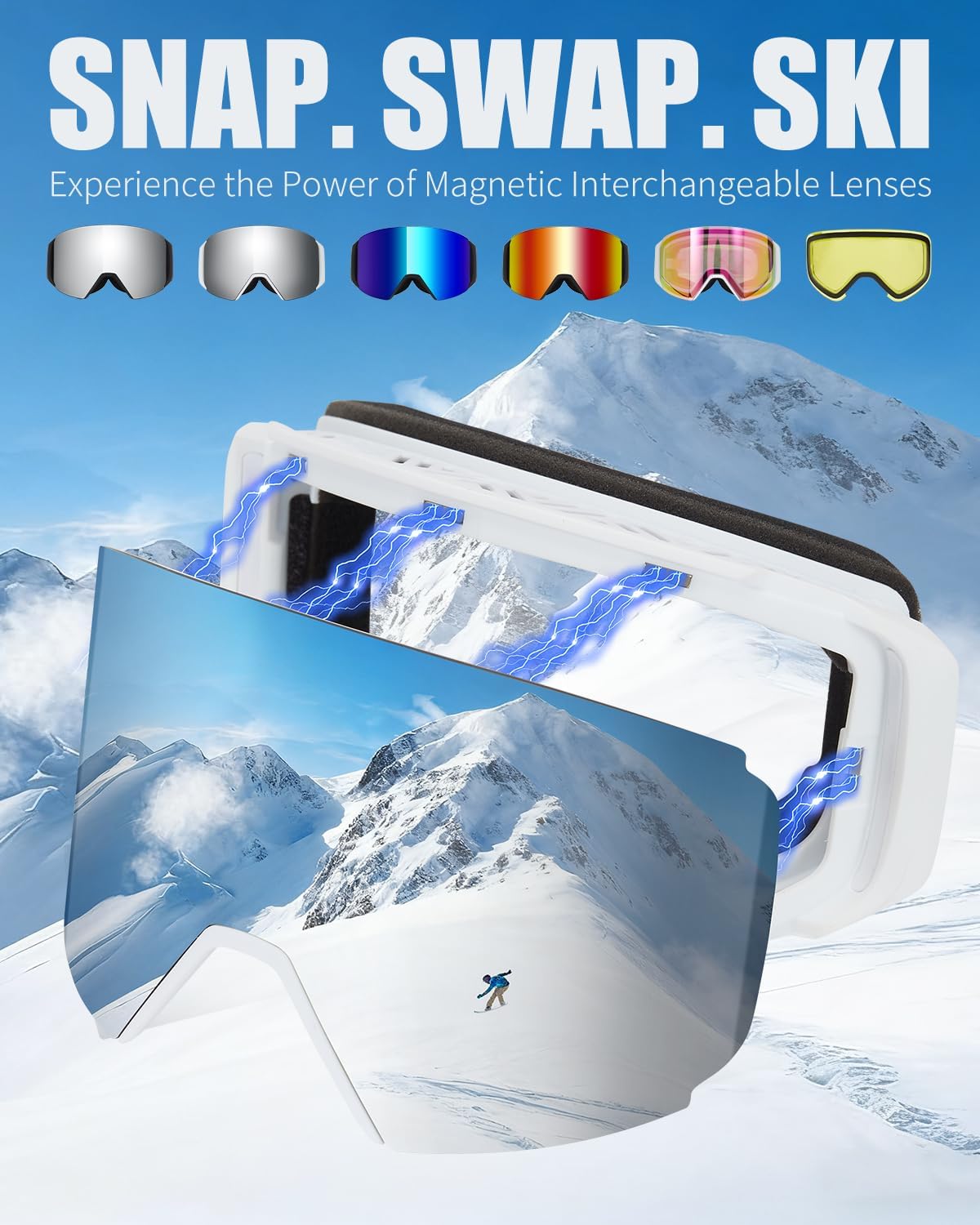 VCOROS Magnetic Ski Goggles with Quick Change Lens, OTG Design, Anti-Fog snow goggles, Helmet Compatible Snowboard Goggles - Image 3