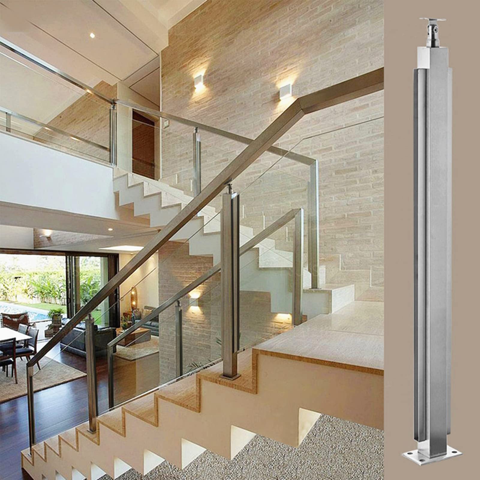 Poteau garde-corps balcon verre inox pour terrasse et patio