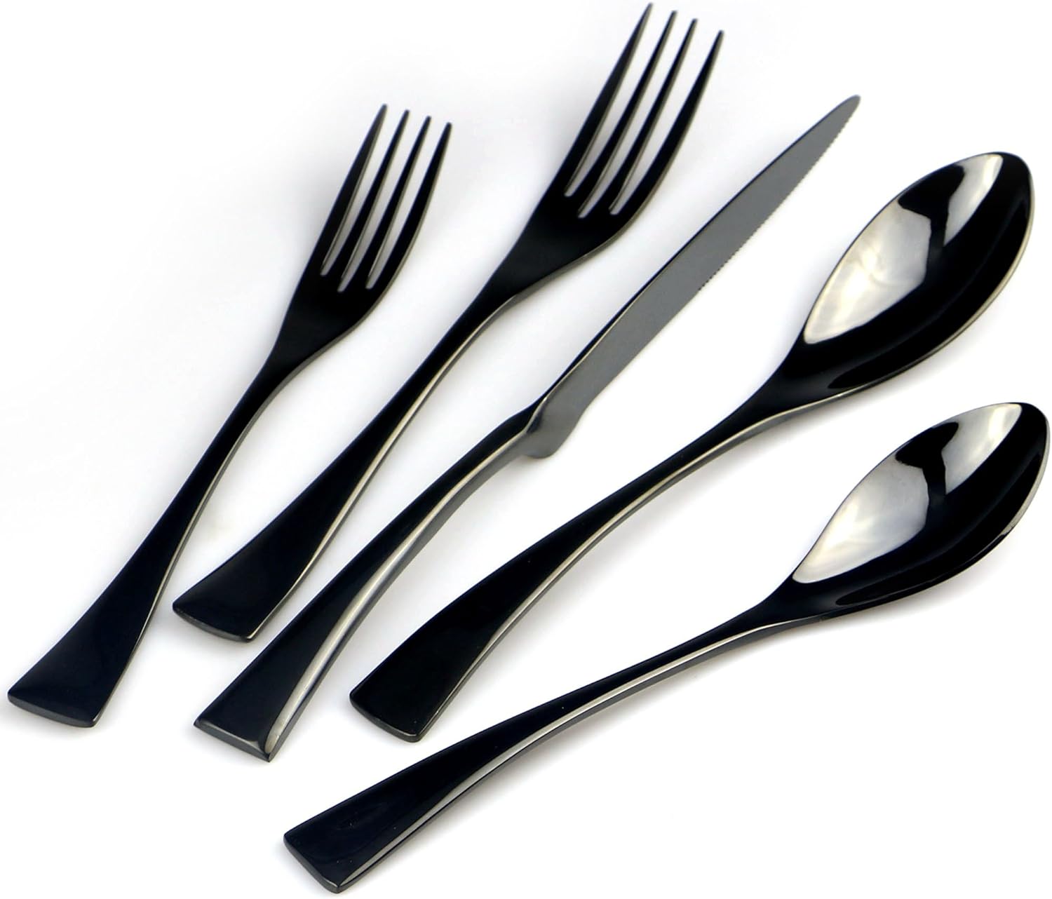Luxury Mirror Polishing Black 20 Pieces 18/10 Stainless Steel Steak Knife and Spoon Fork Flatware Silverware Set, Service for 4
