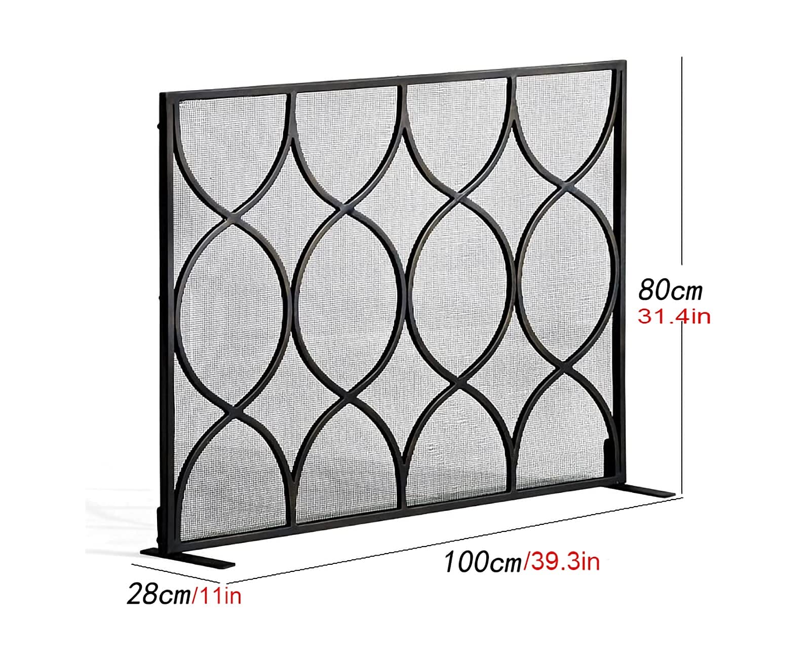 Parafiamma per Camino in Ferro battuto a Pannello Singolo, in Metallo Decorativo, in Rete, parascintille, per Camino, Soggiorno, Griglie per Esterni, Nero (Nero 100 x 28 x 80 cm) Needed