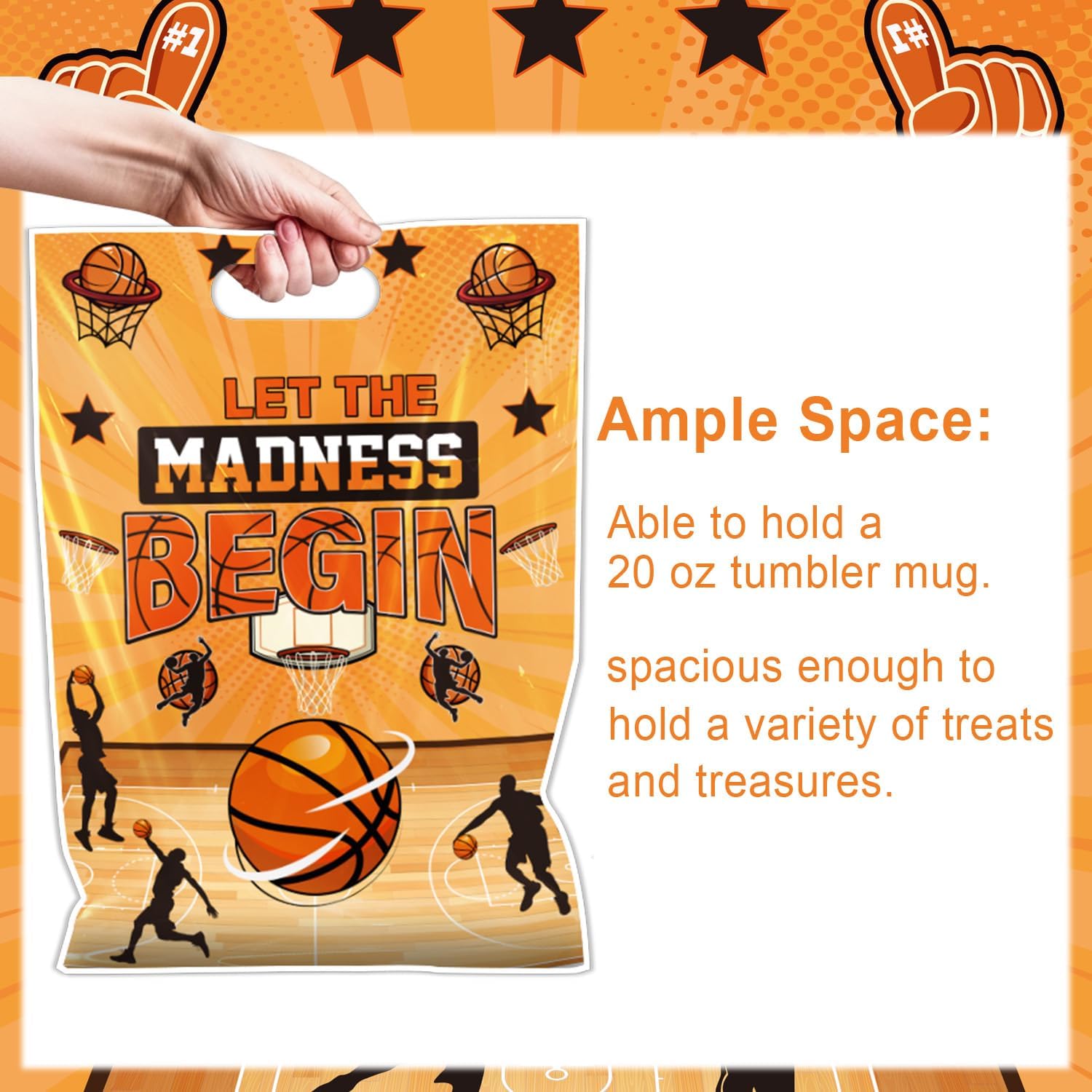 Falueqg March Basketball Madness Party Favors - 50 Pcs Let The Madness Begin Basketball Goodie Candy Gift Bags Welcome It's Game Time Party Favors for Indoor Outdoor Sports Theme Activities Supplies image 4