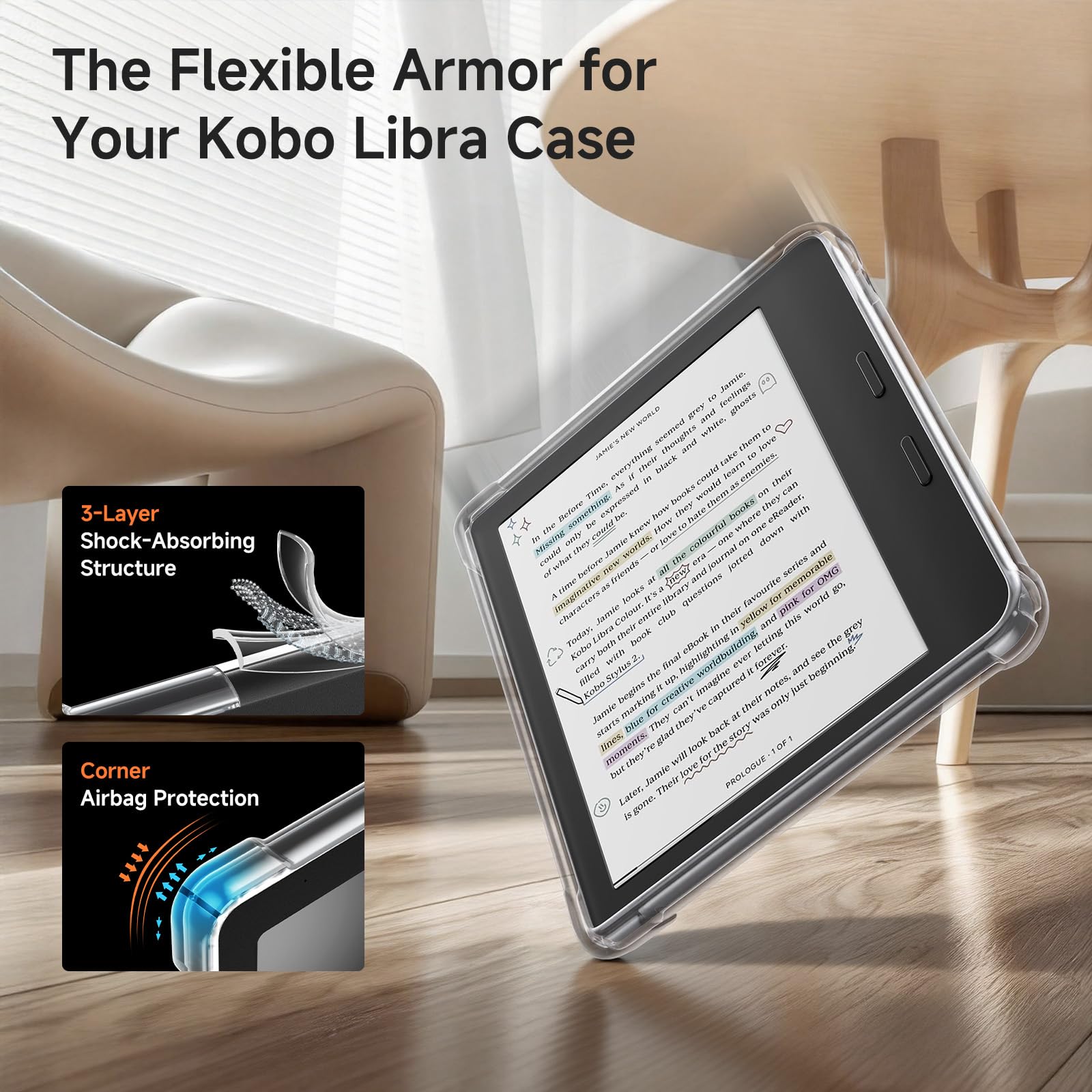 Case for Kobo Libra Colour eReader 7", Crystal Clear Cover with Reinforced Corners & Anti-Yellowing | Lightweight TPU Shell for Scratch & Shock Protection | Showcase Your Style (Transparent) - 3