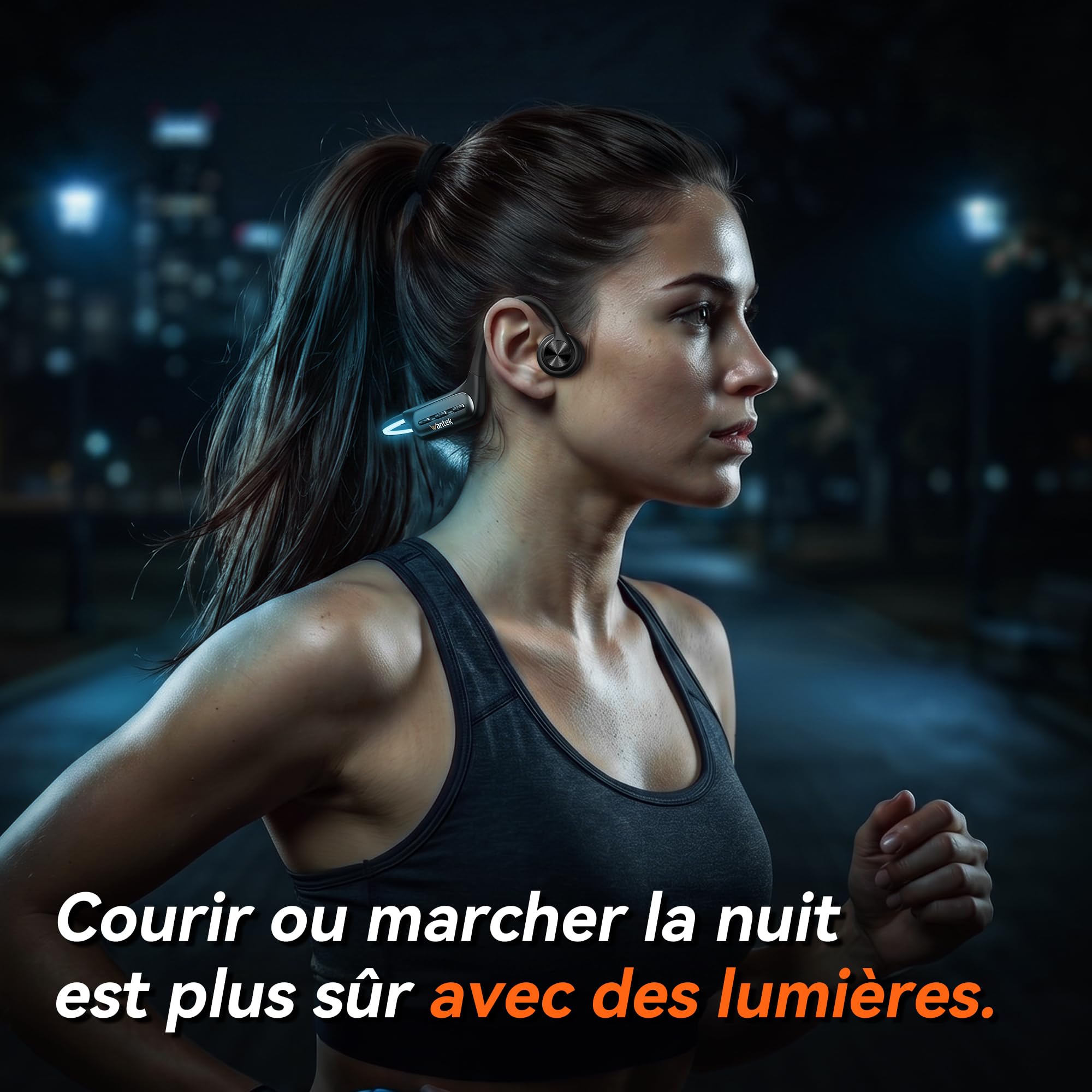 Wantek Casque Conduction Osseuse Natation IP68 Étanche, Casque Bluetooth 5.3 avec Lecteur MP3 32 Go Intégré, Casque Sport Open Ear sans Fil, 8H d'Autonomie pour Natation, Running, Vélo et Fitness