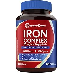 Doctors Recipes Iron Supplement for Women 65 mg Iron Bisglycinate w Vitamins C B6 Folic Acid B12 Beet