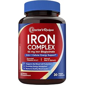 Doctors Recipes Iron Supplement for Women 65 mg Iron Bisglycinate w Vitamins C B6 Folic Acid B12 Beet