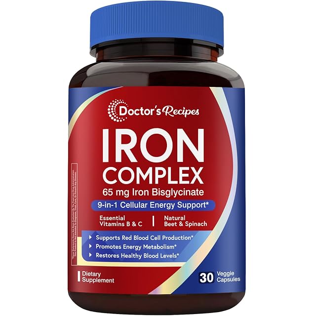 Doctors Recipes Iron Supplement for Women 65 mg Iron Bisglycinate w Vitamins C B6 Folic Acid B12 Beet