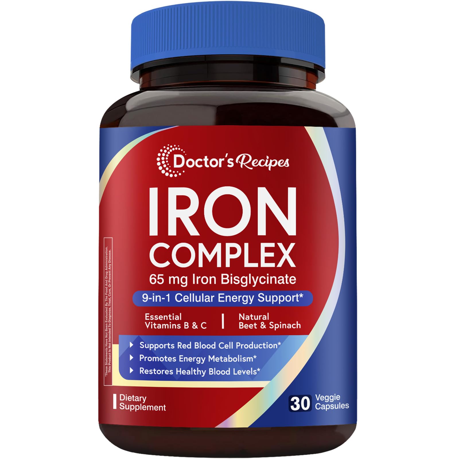 Doctors Recipes Iron Supplement for Women 65 mg Iron Bisglycinate w Vitamins C B6 Folic Acid B12 Beet