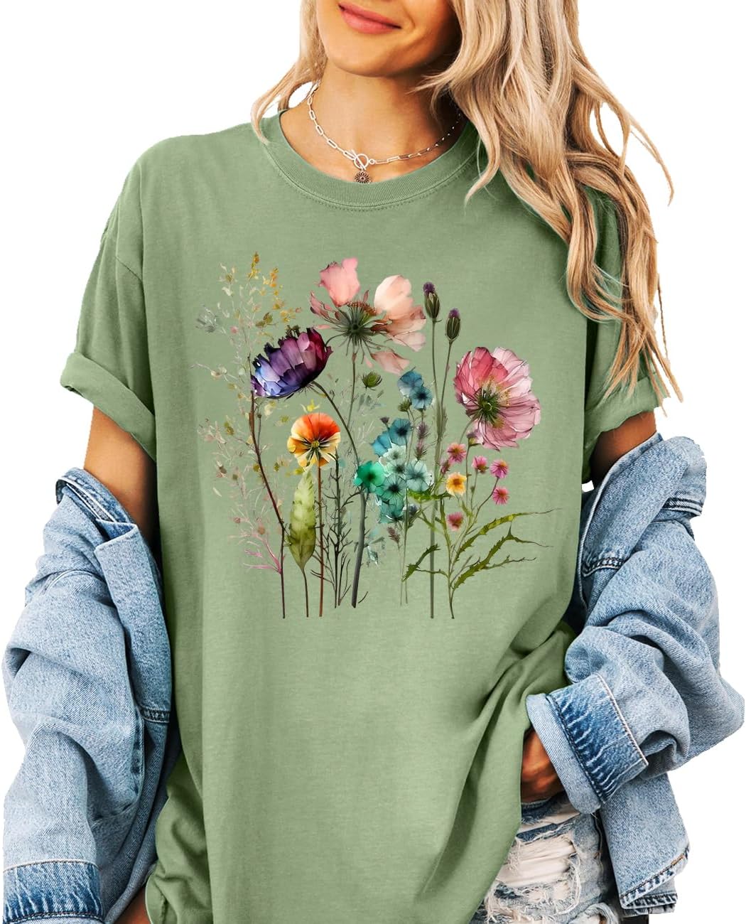 Women's Vintage Floral Shirt Wildflower Boho Shirts for Women Graphic Tees Short Sleeve Casual Tops - Image 6
