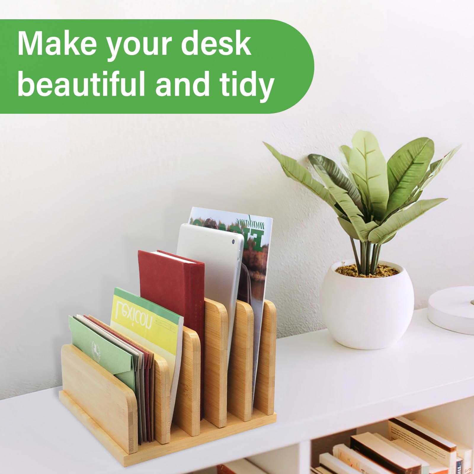Snapklik.com : Desk File Mail Organizer Countertop, 5 Slots Bamboo ...