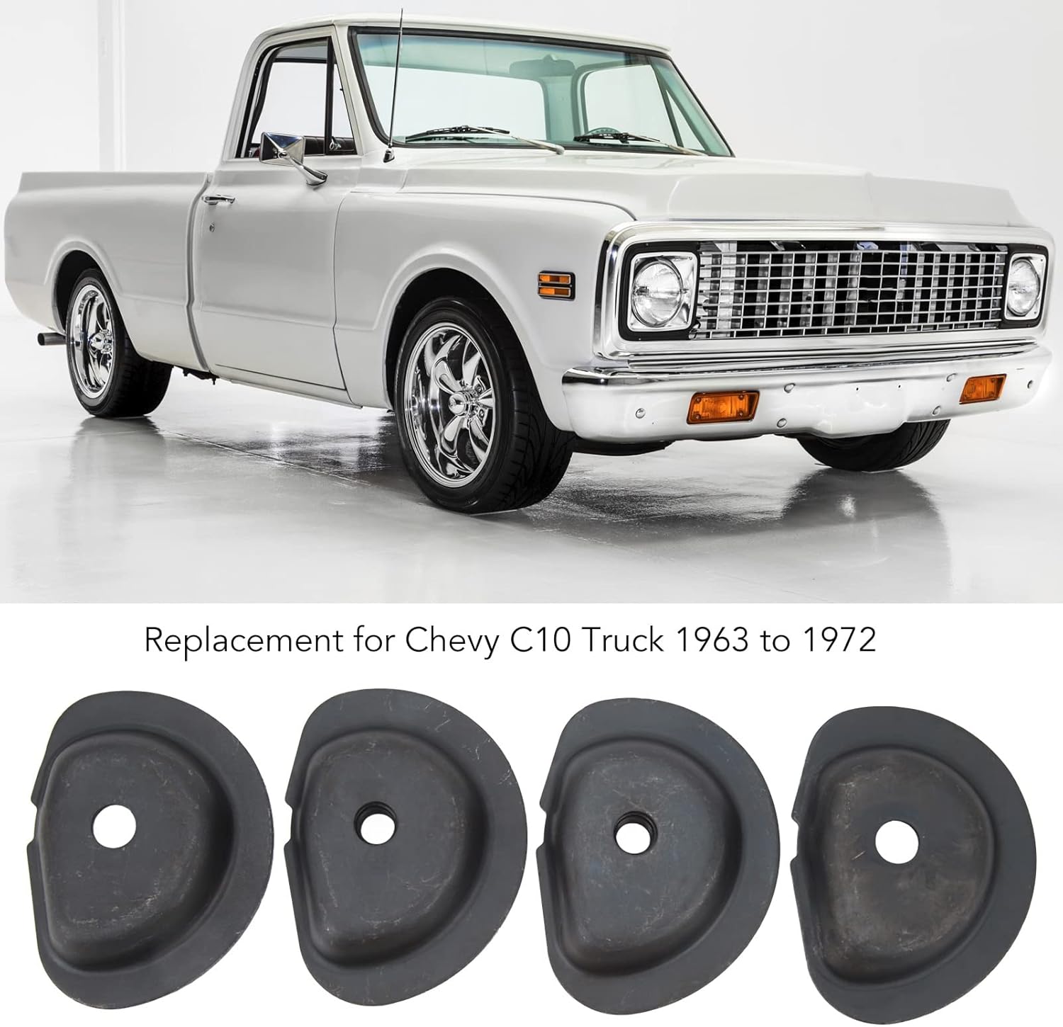 Rear Coil Spring Retainers Kit C21911, Trailing Arm Coil Spring Retainers Replacement for C10 Truck 1963 to 1972, 4 Set with Bolts, Perfect Fit and Easy Installation for Off