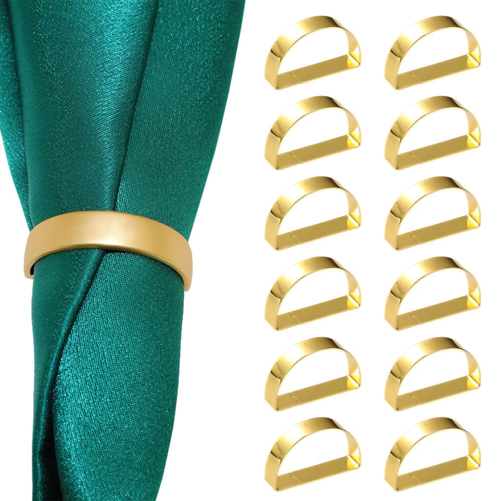 12 Pcs Gold Napkin Rings,Semicircle Metal Napkin Ring Holder for Table Settings Wedding Holiday Christmas Party Dinner Table