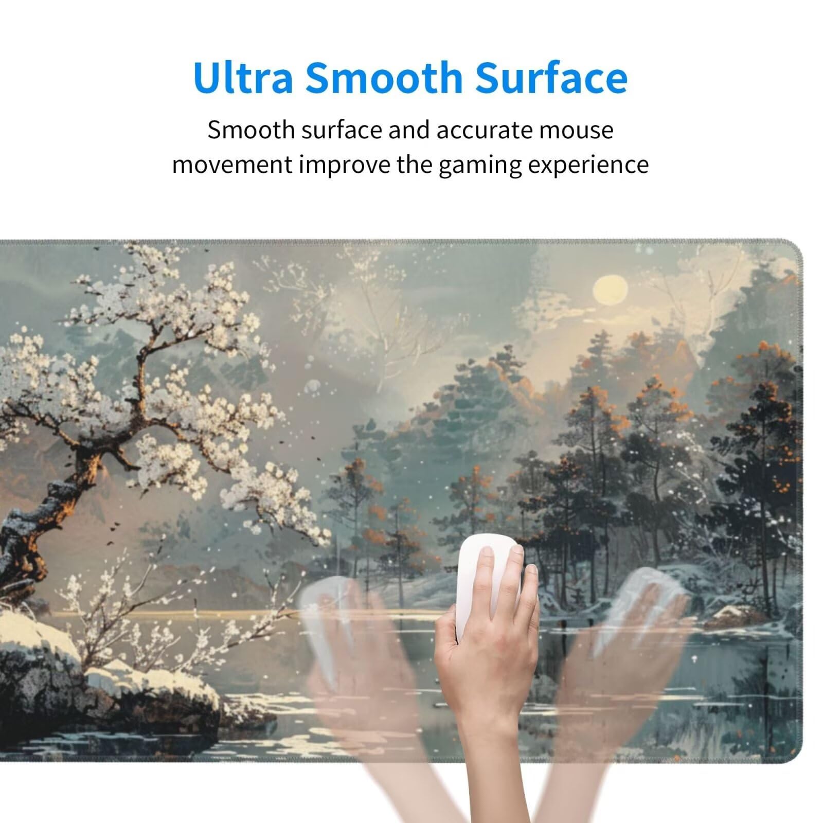 Alfombrilla de Ratón Gaming Grande XXL 1200x600x4mm con Bordes Cosidos Tela Micro Tejido, Base de Goma Antideslizante y Mouse Pad, para Teclado Jugadores Escritorio PC, Oficina Árbol en la Nieve Y5713