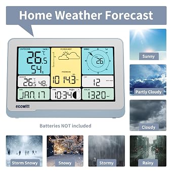 ECOWITT Weather Station with Outdoor Sensor WS3820,7 in 1 Solar Power Wifi Home Weather Outdoor Sensor WS69, 7.5 inch Garden Wireless Indoor Color LCD Display, IOT Intelligent Linkage Control