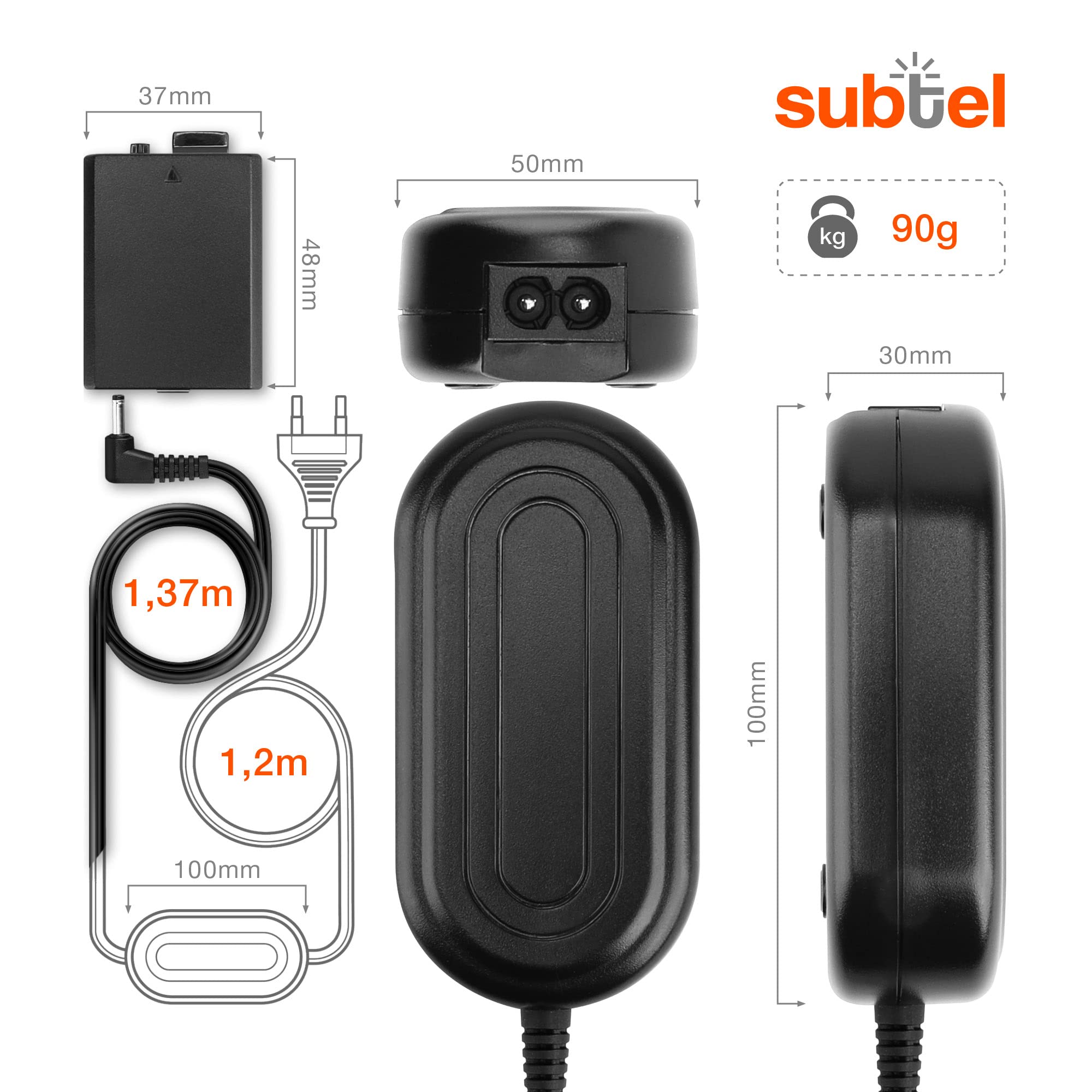 Alimentation + Coupleur DC Subtel® ACK-E5 Compatible Canon EOS 1000D, 450D, 500D, Rebel T1i, XS, XSi - Pour Timelapse