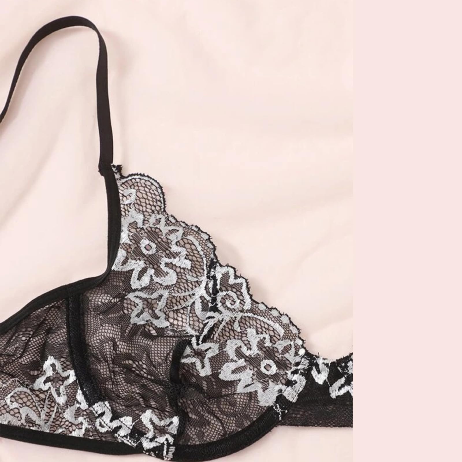 bodysuitNero Sexy Lingerie Traforata con Spalline Trasparenti Reggiseno Set Sexy (Nero S)