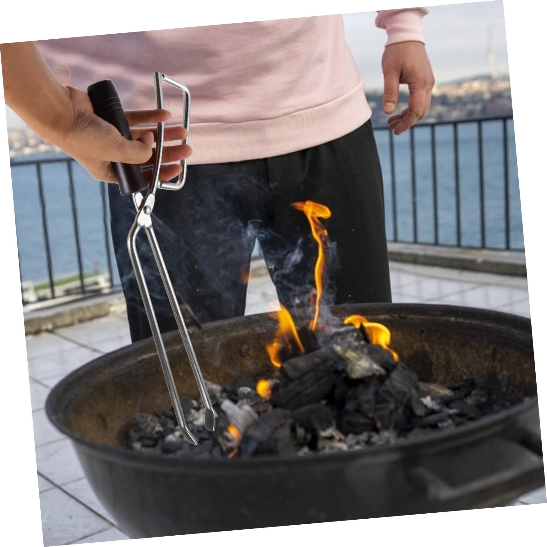 Pinzas Mango de Haya Maciza para Carbón de Barbacoa | Abrazadera de Carbón Extendida, Acero Inoxidable y Madera, 1, Decoracion Verano