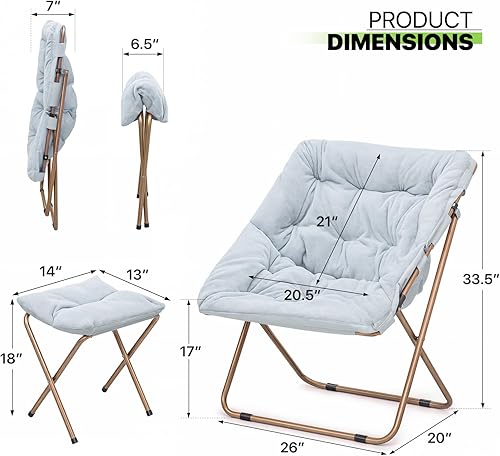 Miniatura 102 de Magshion Silla platillo plegable con otomana para adultos, cómodo asiento de lectura, asiento de piel sintética con marco de metal acolchado grueso